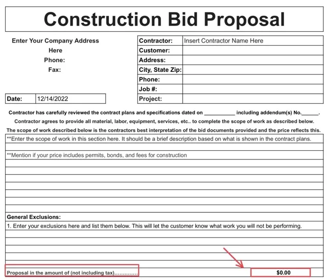 The price is the most important part to have included in your bid proposal. 