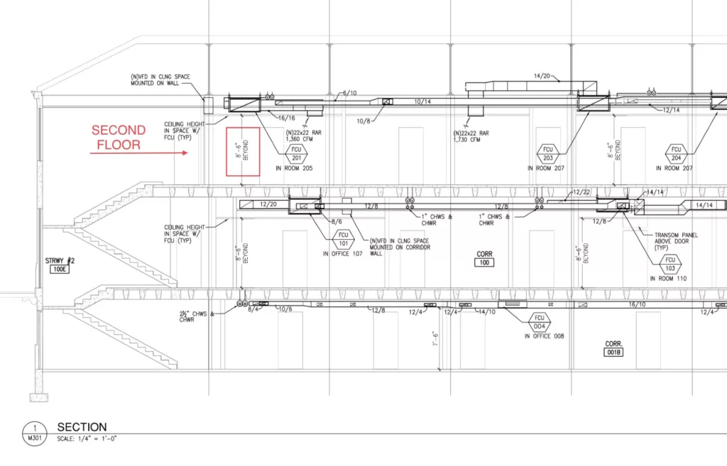 Mechanical drawings elevation view RFI in construction